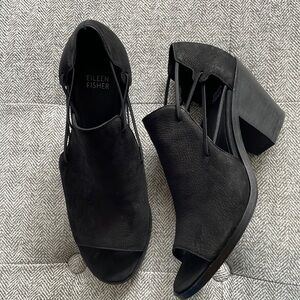 Eileen Fisher Nikki Sandal Size 9 M Black Leather Open Toe Bootie